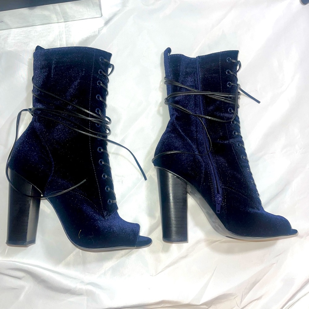 Steve Madden x Peace Love Shea 2014 collection blue velvet boots